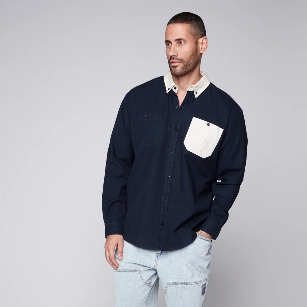 Men's Navy and Cream Shirt